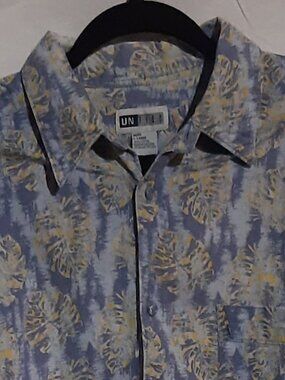 Untied Hawaiian Shirt, Blue & Yellow, Men's L